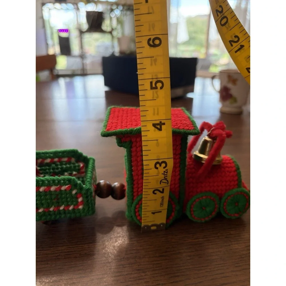 Vintage Handmade Plastic Canvas Christmas Train Needlepoint